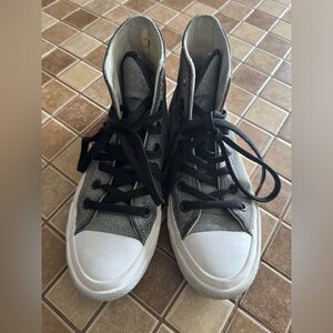 Boys Converse Gray and White High-Top Sneakers with Rubber Toe Cap, Size 11